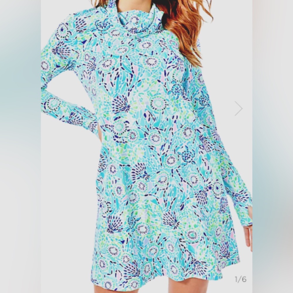 Lilly Pulitzer Dress Lilshield UPF 50+ Blue Ibiza Open Water Blue Green size XL